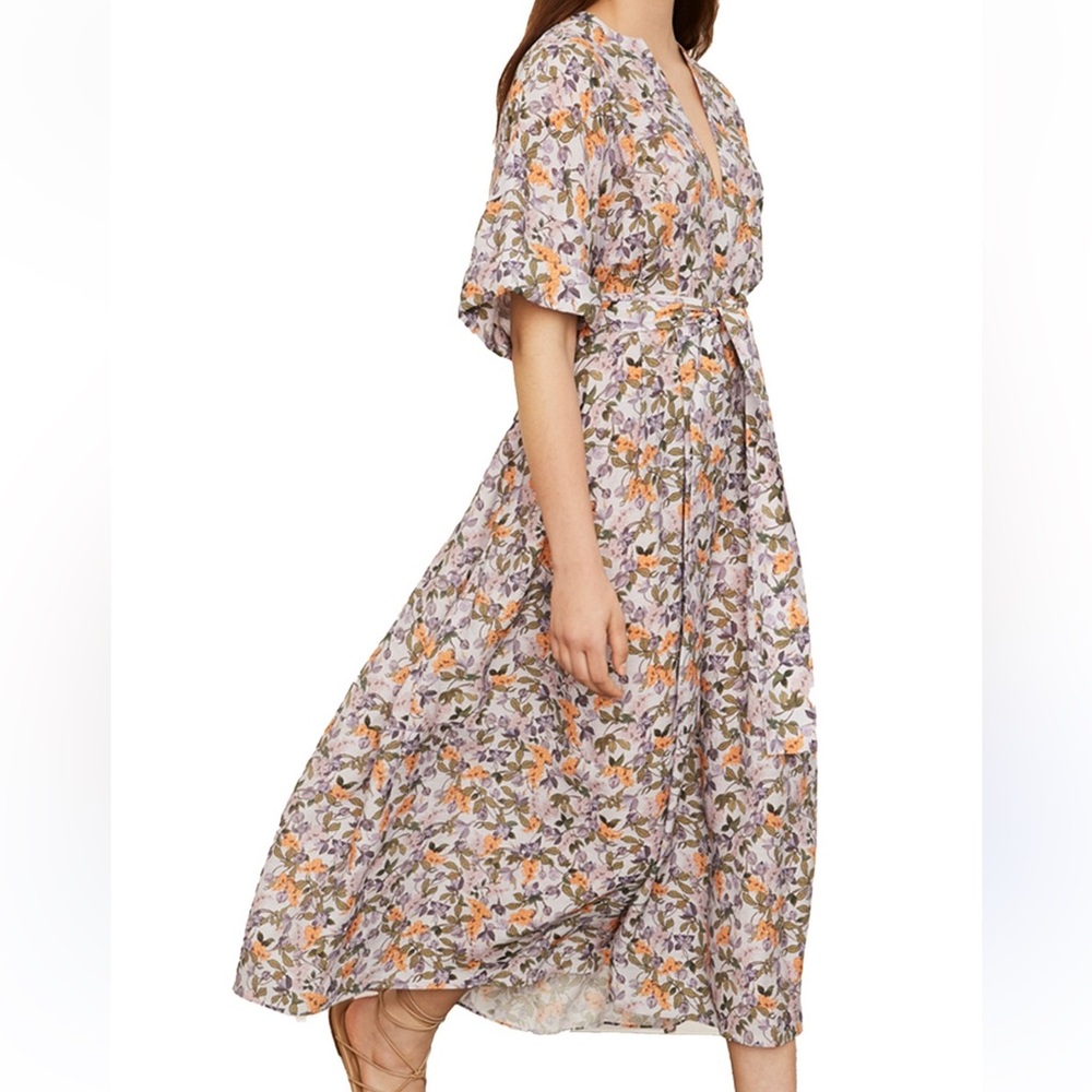 L Vince Floral Midi Dress “Wisteria Vine, Violetta” Lavender, Orange & Green